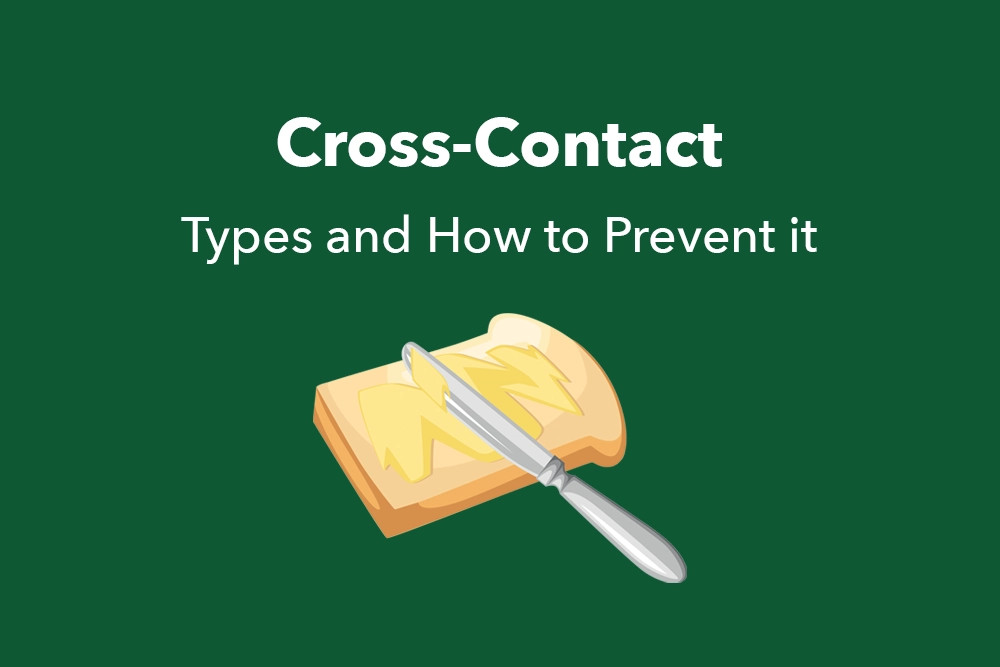 Diagram illustrating cross-contact, a critical food safety issue that food managers must prevent to protect customers with food allergies.