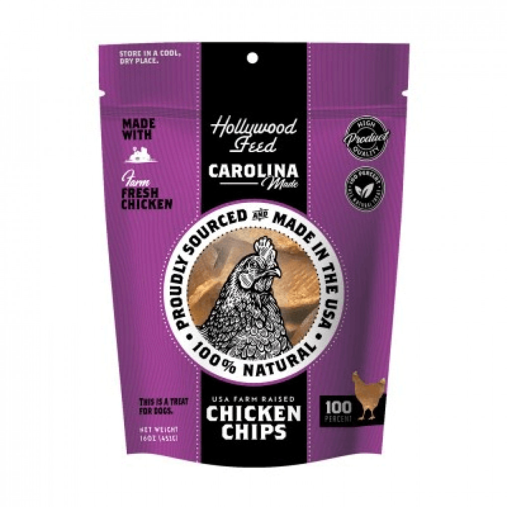 Bag of Hollywood Feed Carolina Made Chicken Chips dog treats.