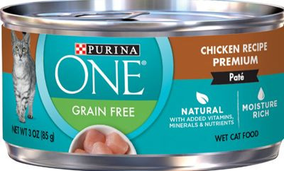 Purina ONE Chicken Recipe Paté Canned Cat Food can with chicken and pate visual