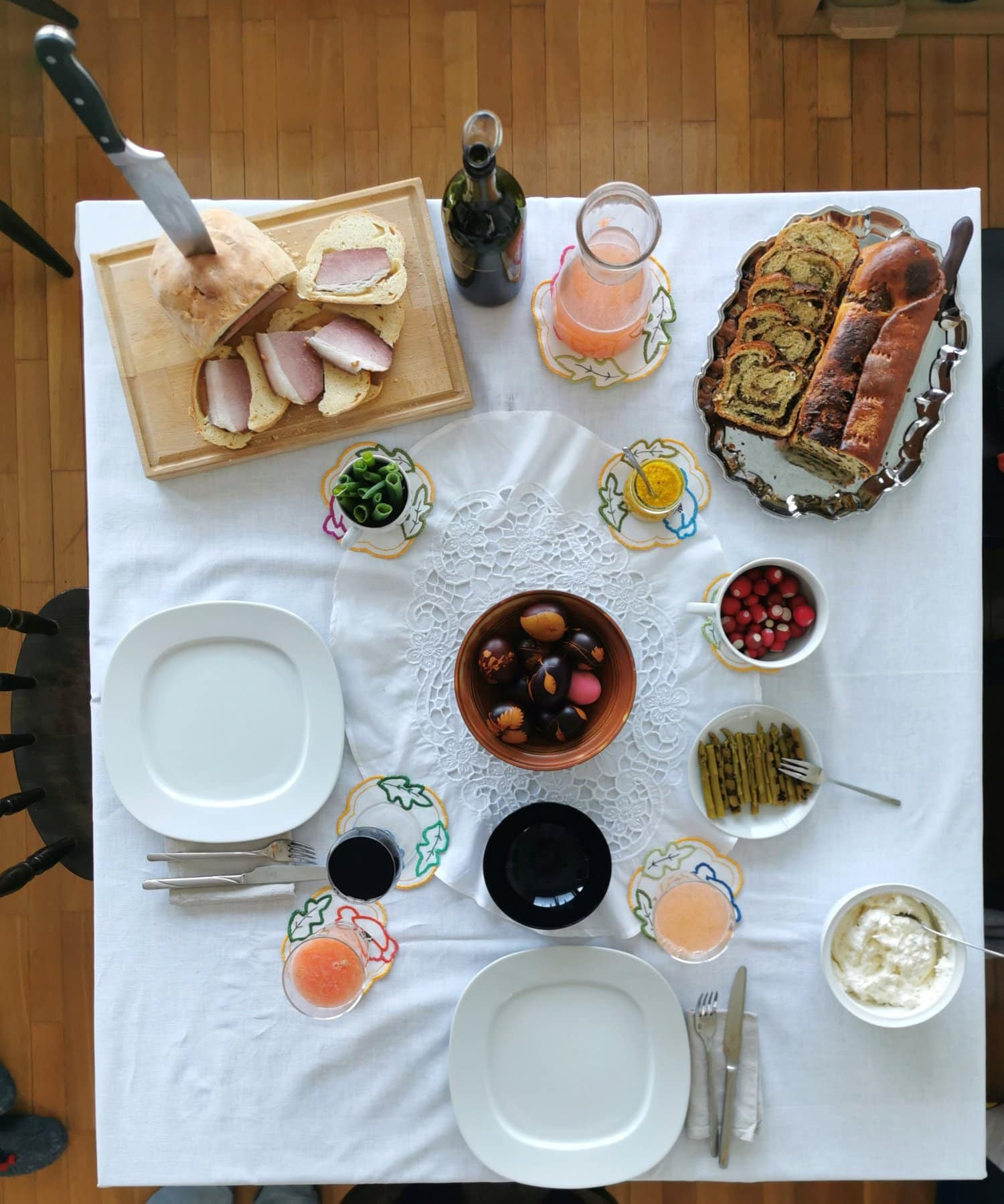 Slovenian Easter breakfast spread with various horseradish preparations