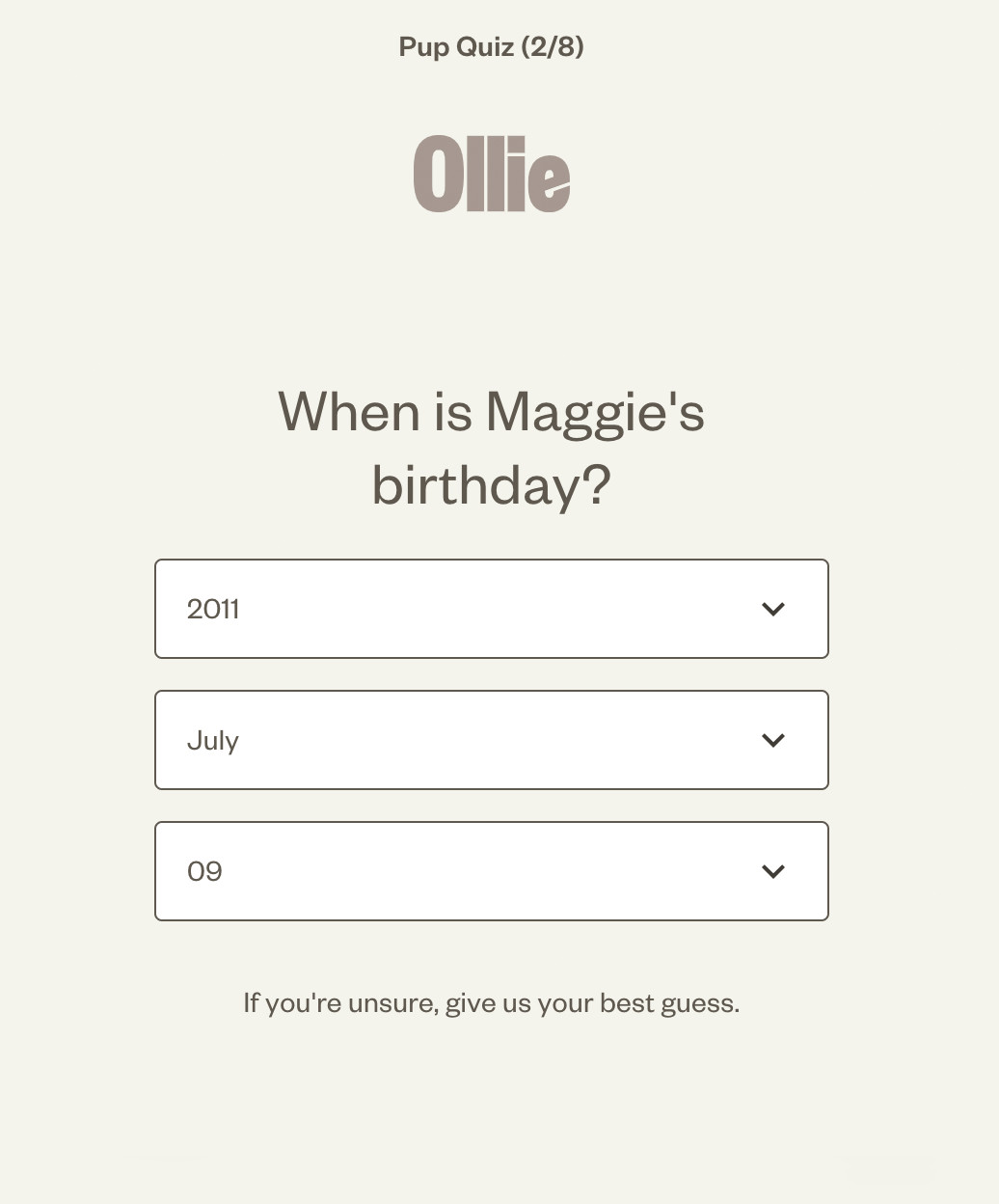 Ollie Dog Food Quiz