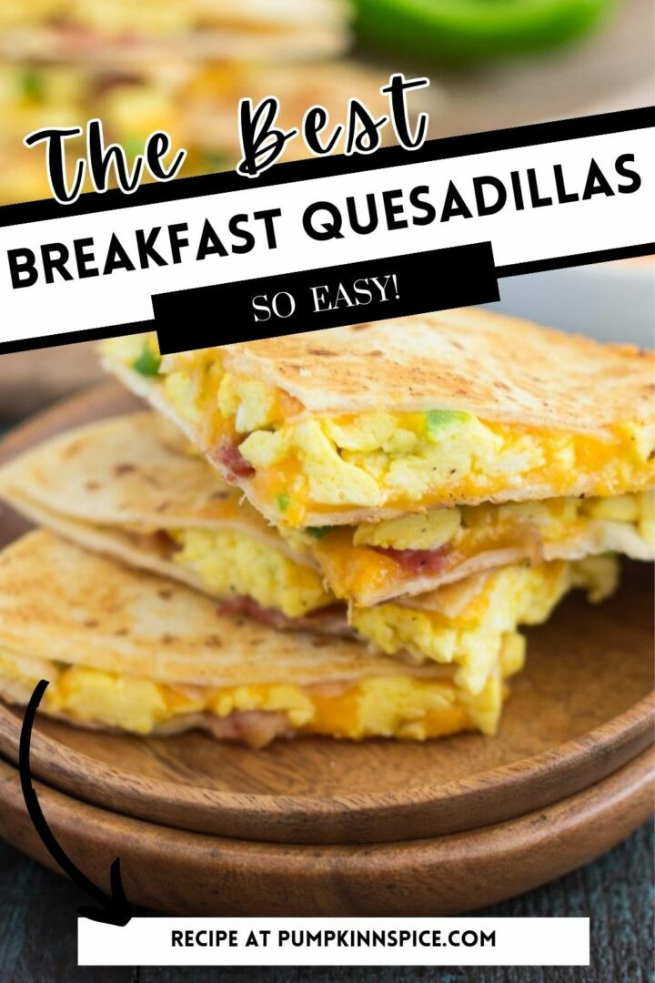 A breakfast quesadilla filled with eggs, bacon, and cheese.