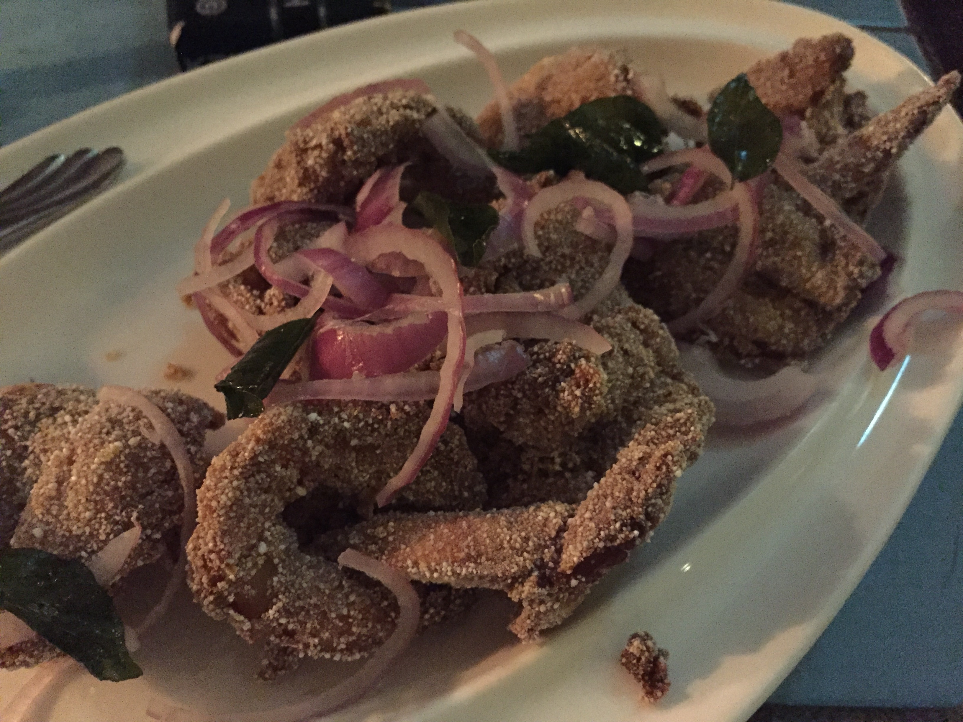 Rava fry prawns at Carnival de Goa with a crispy, golden coating
