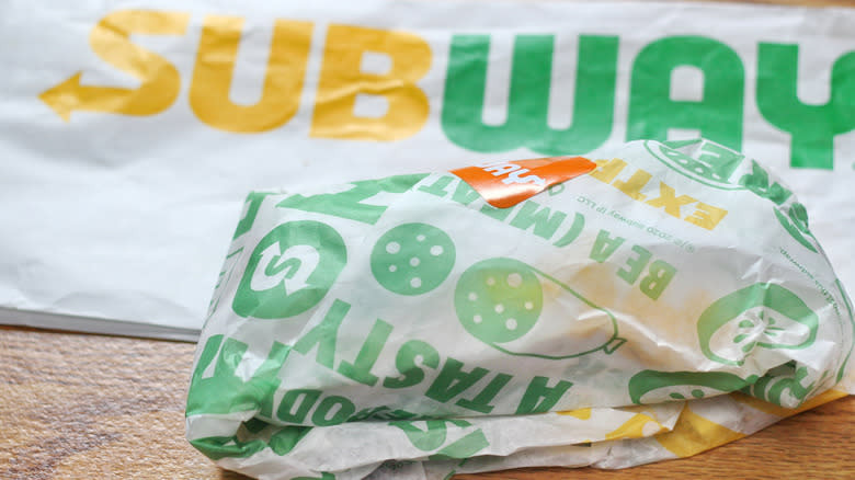 A wrapped Subway sandwich