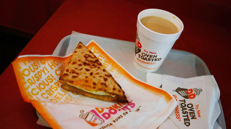 Dunkin Donuts coffee and breakfast flatbread