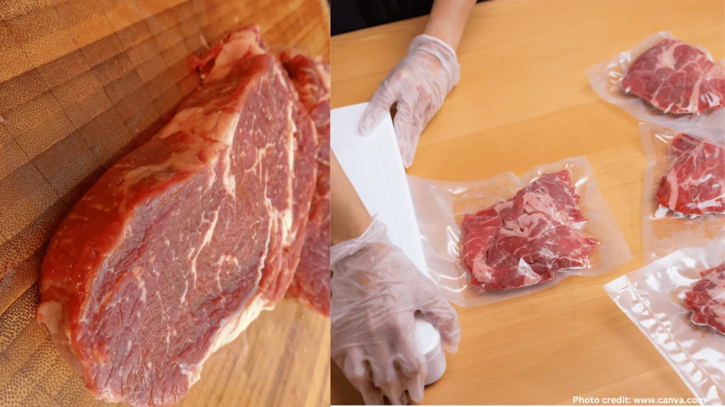 Comparison of fresh produce, showing one set vacuum-sealed and the other exposed to air, illustrating the difference in freshness