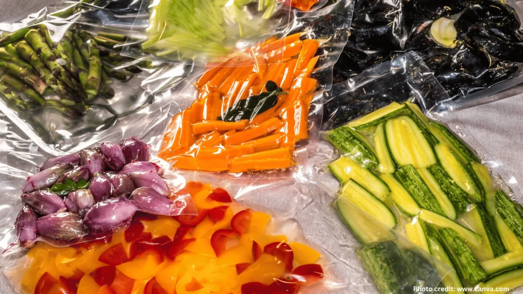 A variety of vacuum-sealed meals, showcasing different types of cuisines and ingredients