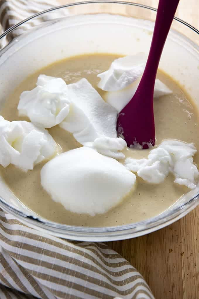 Close-up of Belgian waffle batter showing texture and preparation