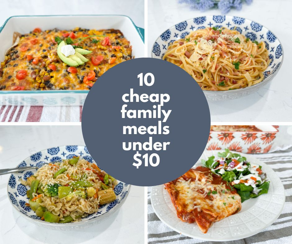 A family enjoys a healthy, home-cooked meal at their dining table, symbolizing the benefits of cheap and nutritious food prepared with love.
