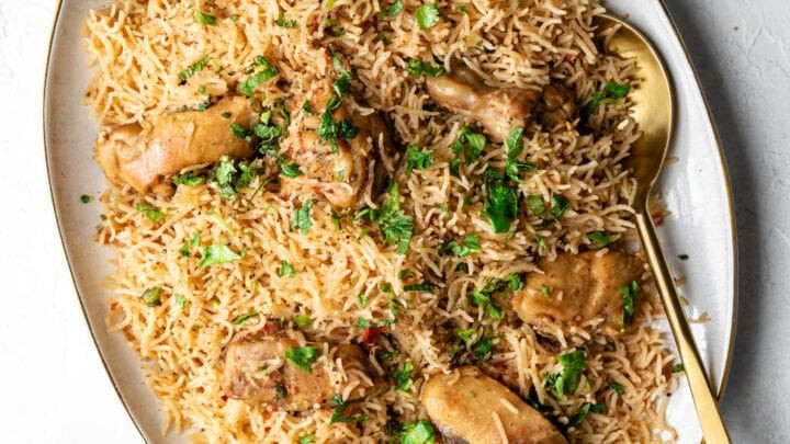 Chicken Pulao on Platter with Raita