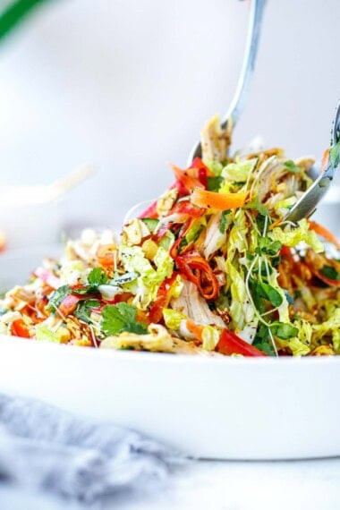 Chinese Chicken Salad Recipe with Serving Utensils