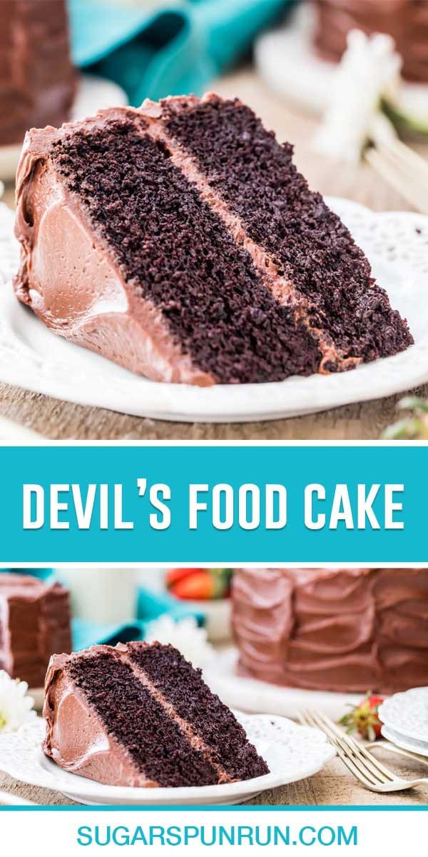Devil's Food Cake slice next to the whole cake