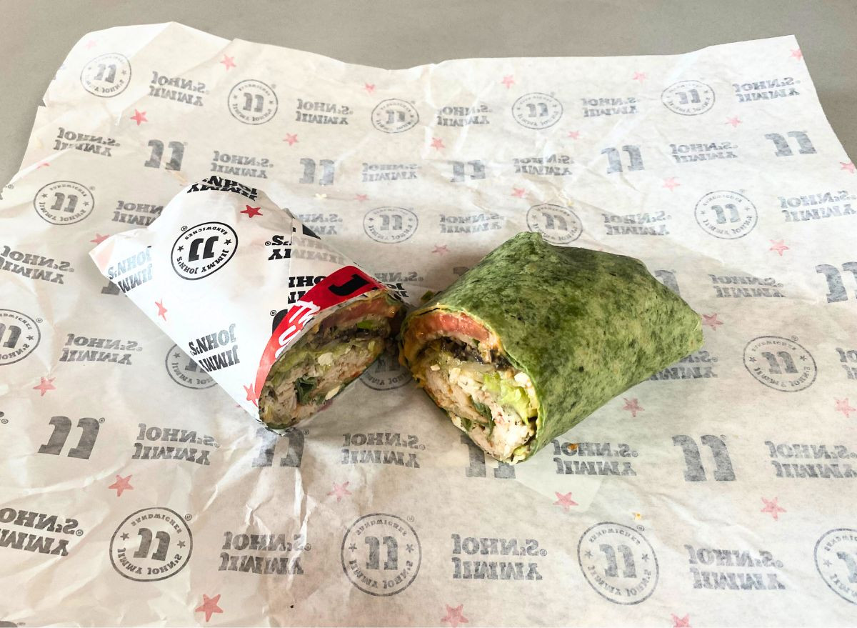 Jimmy John's Mediterranean Wrap showcasing fresh ingredients