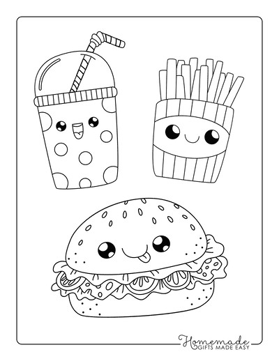 Kawaii Coloring Pages Hamburger Soda Fries