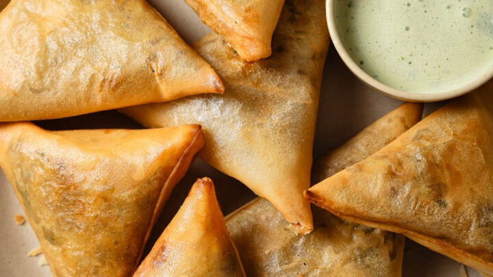 Plate of Keema Samosas with Raita
