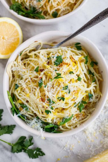 Lemon Pasta Recipe with Garlic Shallots and Red Pepper Flakes