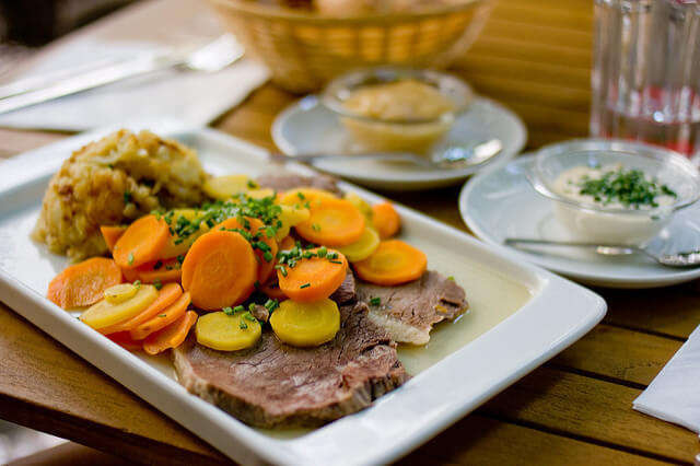 Tafelspitz is a typical Austrian food that is served as main course.