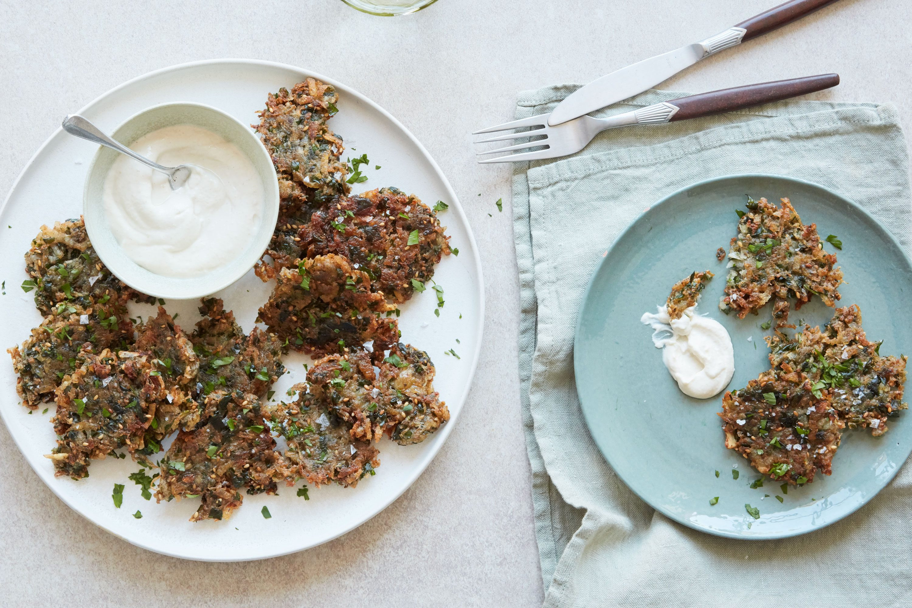 Za'atar latkes offer a fragrant Middle Eastern twist on the classic potato pancake, perfect for a Hanukkah celebration.